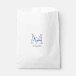 simple minimal add name monogram purple green date favour bags