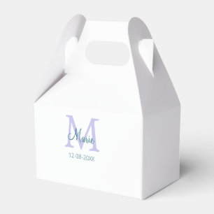 simple minimal add name monogram purple green date favour box