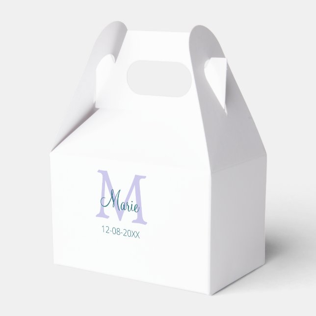 simple minimal add name monogram purple green date favour box (Front Side)