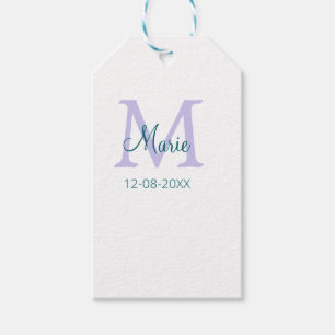 simple minimal add name monogram purple green date gift tags