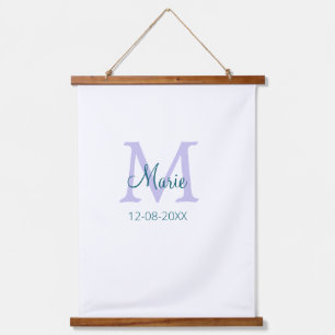 simple minimal add name monogram purple green date hanging tapestry
