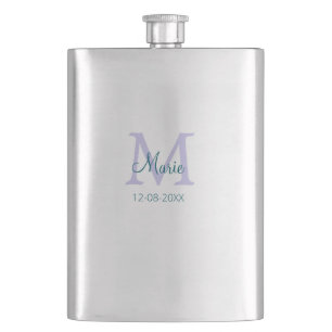 simple minimal add name monogram purple green date hip flask