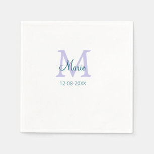 simple minimal add name monogram purple green date napkin