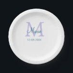 simple minimal add name monogram purple green date paper plate<br><div class="desc">beautiful design</div>