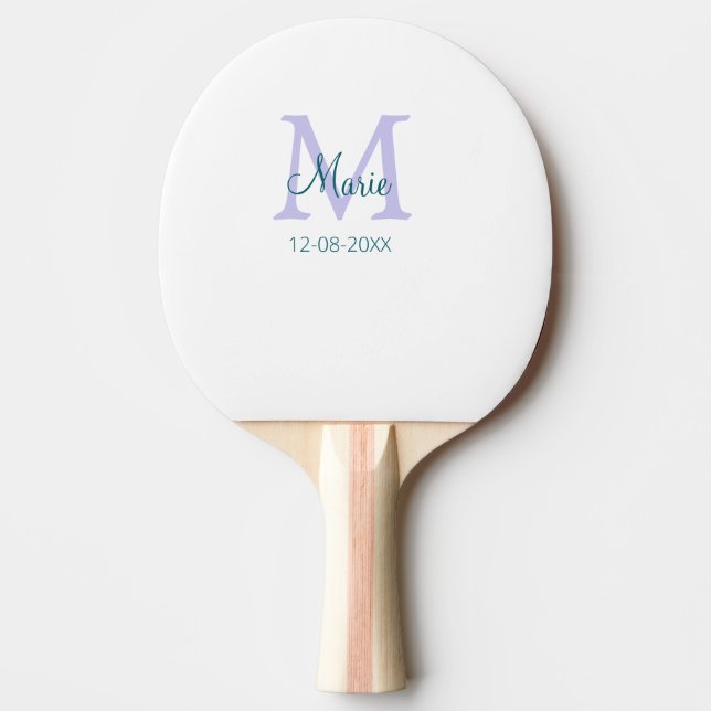 simple minimal add name monogram purple green date ping pong paddle (Front)