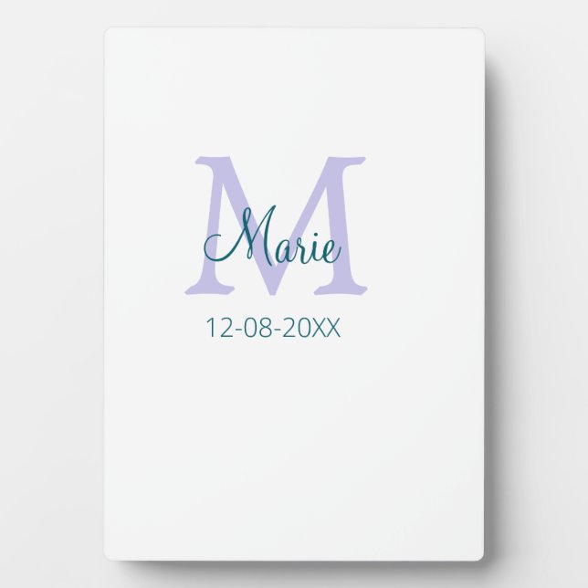 simple minimal add name monogram purple green date plaque (Front)