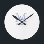 simple minimal add name monogram purple green date round clock<br><div class="desc">beautiful design</div>