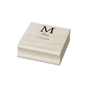 simple minimal add name monogram purple green date rubber stamp