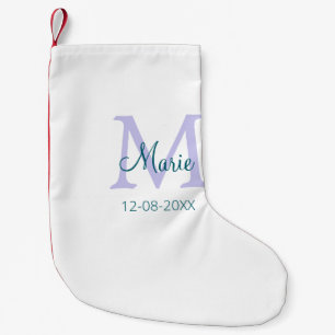 simple minimal add name monogram purple green date small christmas stocking