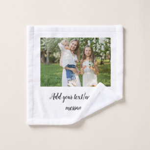 simple minimal add our photo collage name text wash cloth