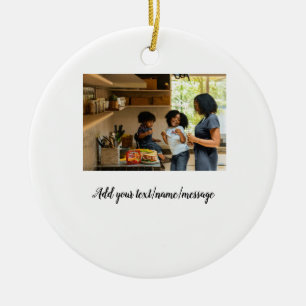 simple minimal add photo collage name family mom ceramic tree decoration