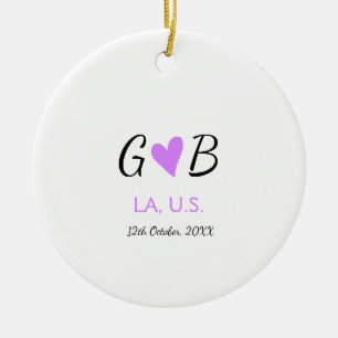 SIMPLE MINIMAL add your couple name city name text Ceramic Tree Decoration
