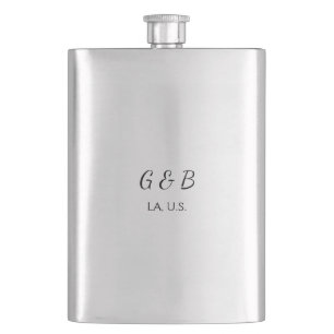 SIMPLE MINIMAL add your couple name city name text Hip Flask