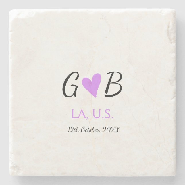 SIMPLE MINIMAL add your couple name city name text Stone Coaster (Front)