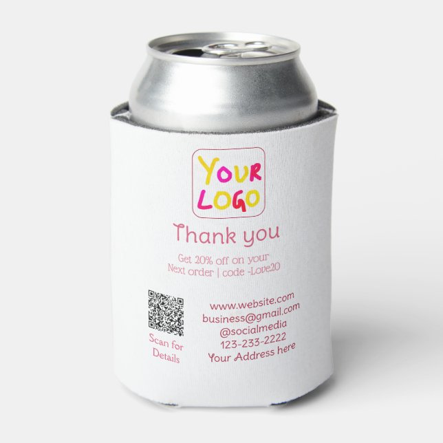 simple minimal add your logo/design here text Q R Can Cooler (Can Front)