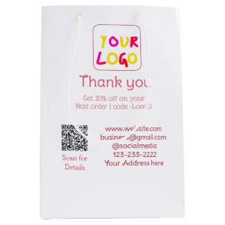 simple minimal add your logo/design here text Q R Medium Gift Bag