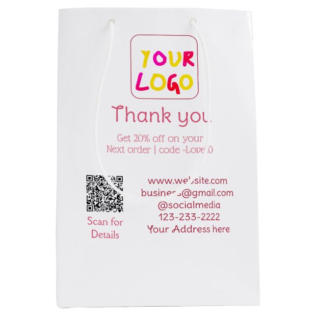 simple minimal add your logo/design here text Q R Medium Gift Bag (Front)