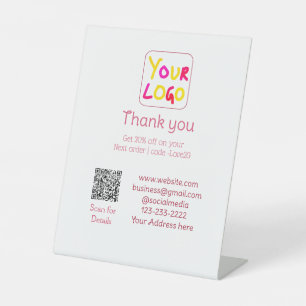 simple minimal add your logo/design here text Q R Pedestal Sign
