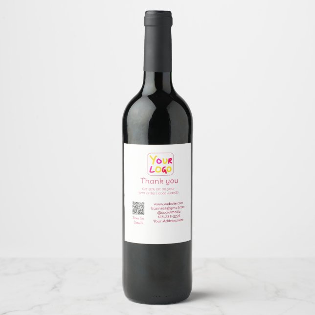 simple minimal add your logo/design here text Q R Wine Label (Front)