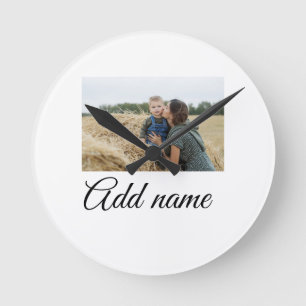 simple minimal add your mum photo name mum gift round clock