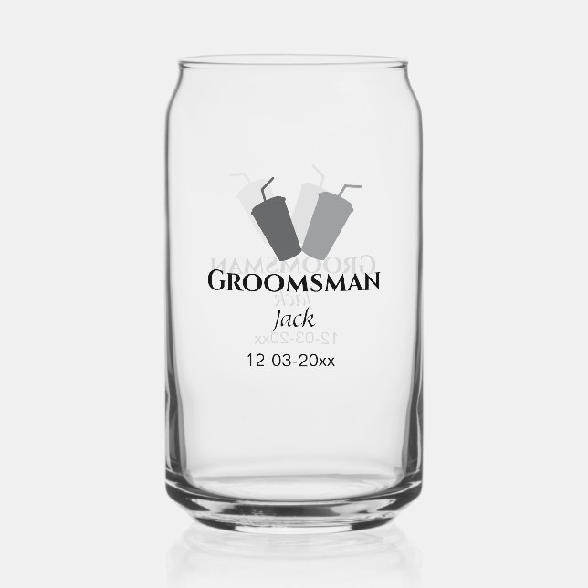 SIMPLE MINIMAL add your name custom groomsman  Can Glass (Front)