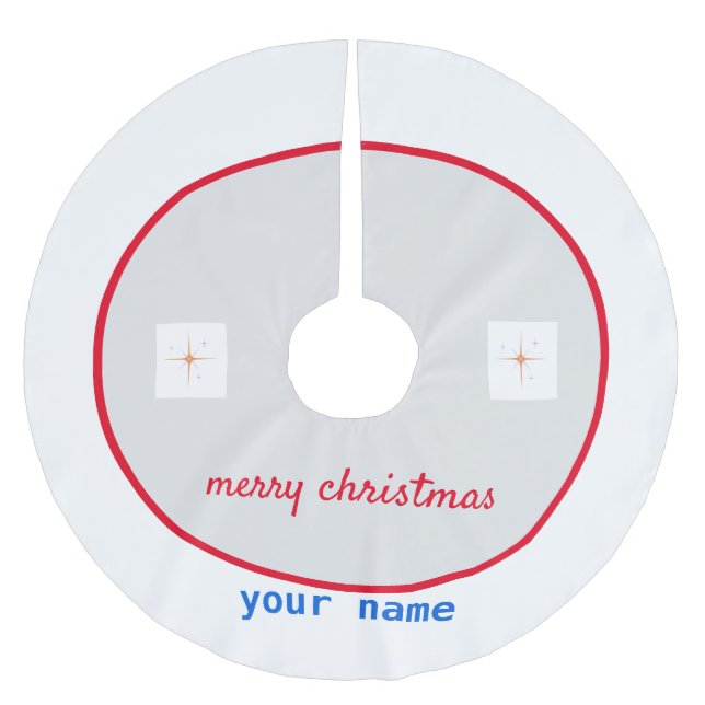 simple minimal add your name merry christmas brush brushed polyester tree skirt (Front)