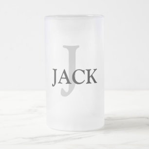 simple minimal add your name MONOGRAM GROOMSMEN    Frosted Glass Beer Mug