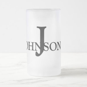 simple minimal add your name MONOGRAM GROOMSMEN Frosted Glass Beer Mug