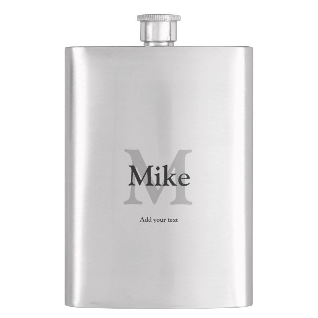 simple minimal add your name MONOGRAM GROOMSMEN Hip Flask (Front)