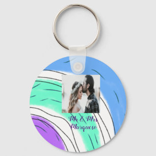 simple minimal add your name photo blue green purp key ring