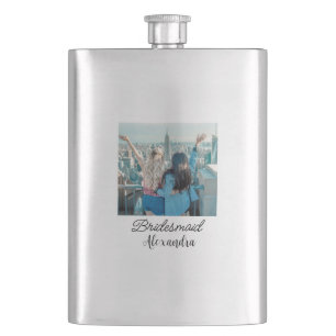 simple minimal add your name photo bridesmaid name hip flask