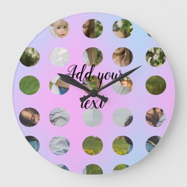simple minimal add your name photo collage text    large clock (Front)