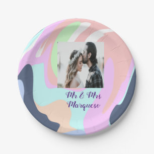 simple minimal add your name photo pastel paint ef paper plate