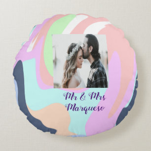 simple minimal add your name photo pastel paint ef round cushion