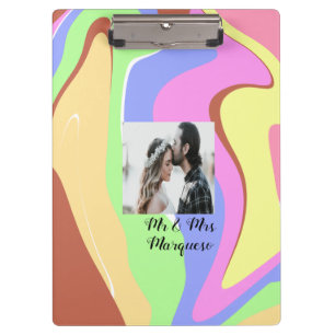 simple minimal add your name photo pink blue green clipboard