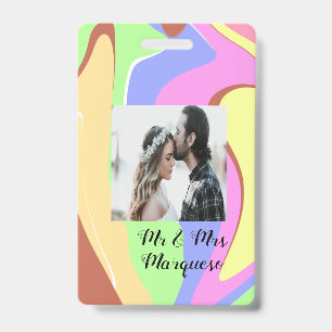 simple minimal add your name photo pink blue green ID badge