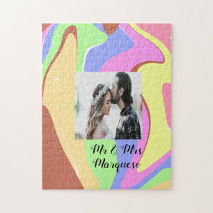 simple minimal add your name photo pink blue green jigsaw puzzle