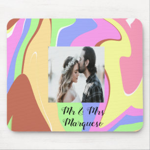 simple minimal add your name photo pink blue green mouse pad