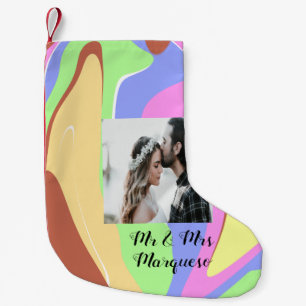 simple minimal add your name photo pink blue green small christmas stocking