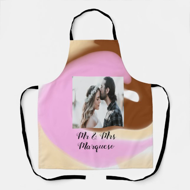 simple minimal add your name photo pink yellow bro apron (Front)