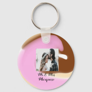simple minimal add your name photo pink yellow bro key ring
