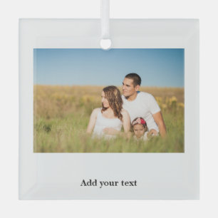simple minimal add your name photo year watercolor glass tree decoration