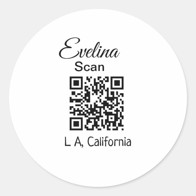 Simple minimal add your name place city q r code t classic round sticker (Front)