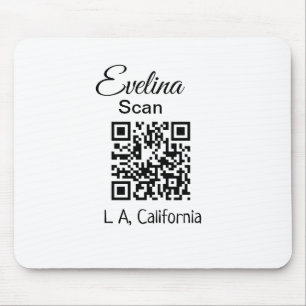 Simple minimal add your name place city q r code t mouse pad
