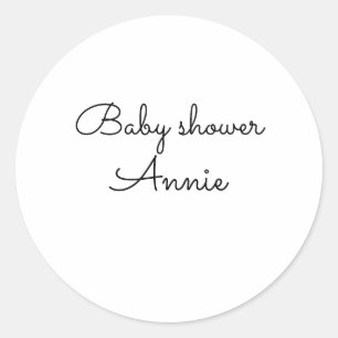 simple minimal add your name text baby shower thro classic round sticker