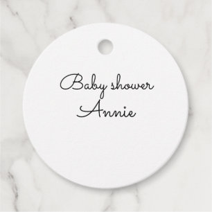 simple minimal add your name text baby shower thro favour tags
