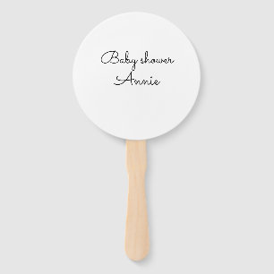 simple minimal add your name text baby shower thro hand fan