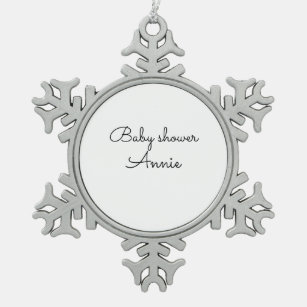 simple minimal add your name text baby shower thro snowflake pewter christmas ornament