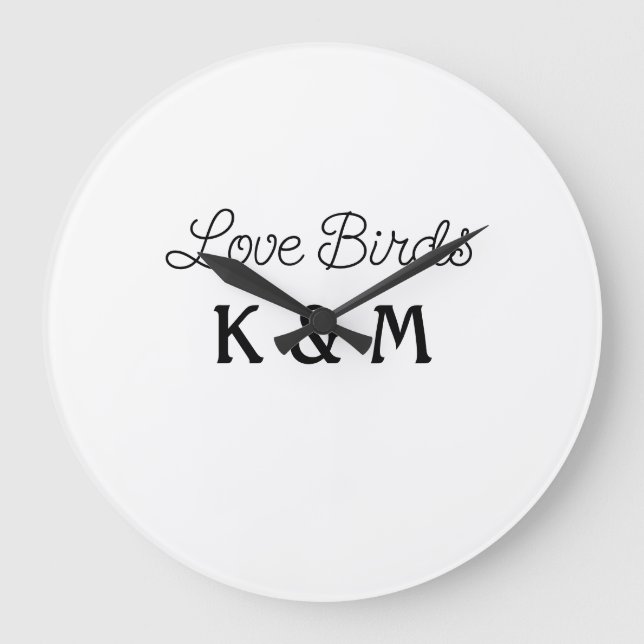 simple minimal add your name text love birds text  large clock (Front)