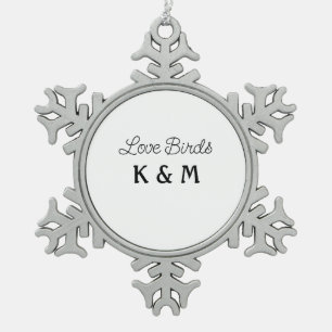 simple minimal add your name text love birds text  snowflake pewter christmas ornament